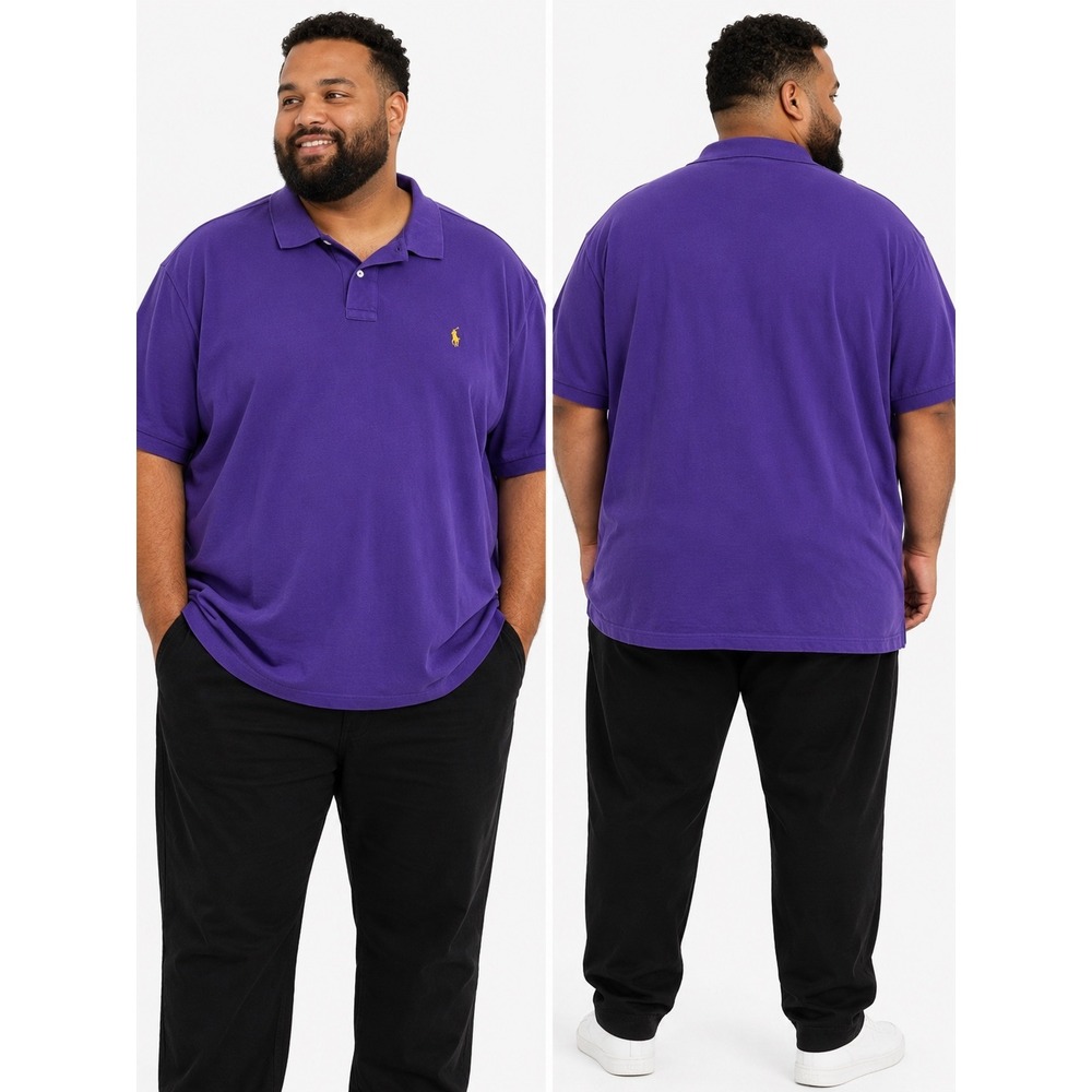 Polo Ralph Lauren Mens XL Purple Short Sleeve Cotton Polo Shirt Yellow Pony Logo